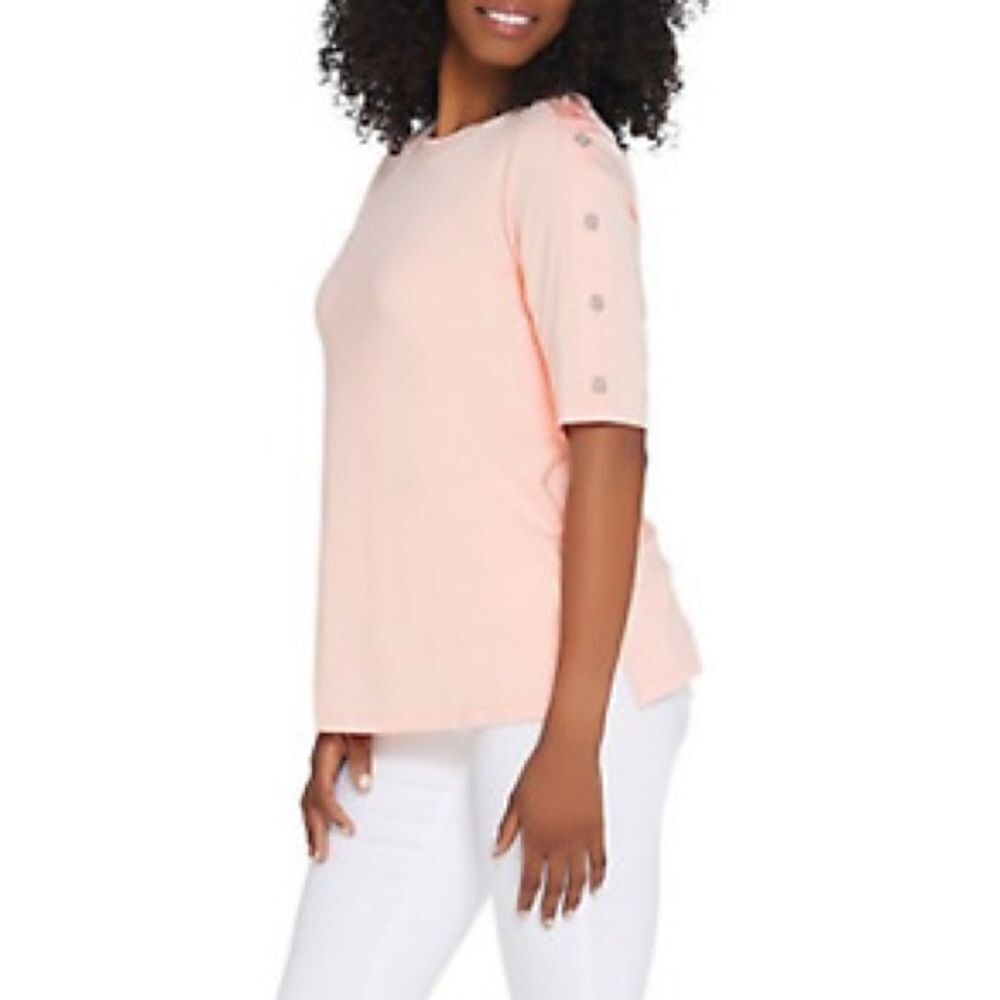 Martha Stewart Knit Boatneck Button Elbow-Sleeve Top